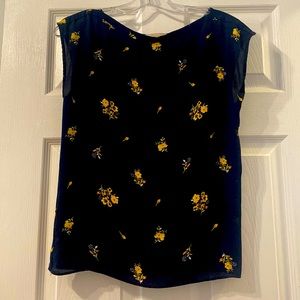 Navy Yellow Floral Sleeveless Top